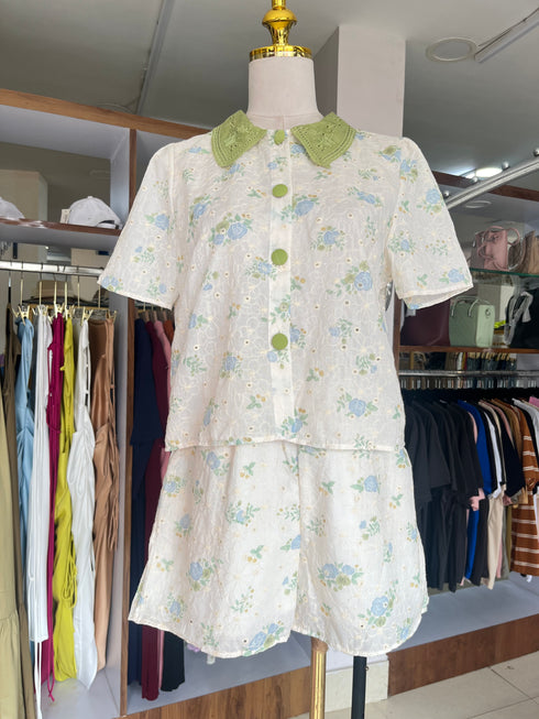 Peter Pan Neckline Sweet Embroider Co-Ord Sets